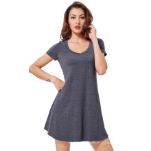 Kate Kasin Senhoras Casual Loose Short Sleeve V-Neck Irregular Hem Cotton Dress KK000626-2